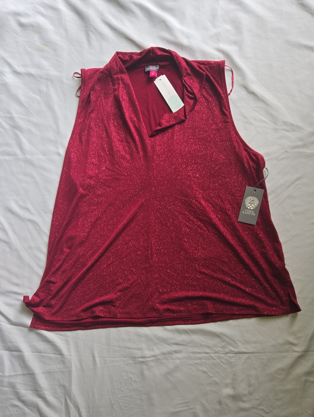 Vince Camuto Shimmery Red Sleeveless V-Neck Top